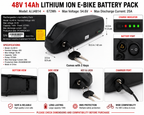 48V 14Ah Ebike Battery Pack 672Wh Li-Ion A/J4814 With Keys No Charger