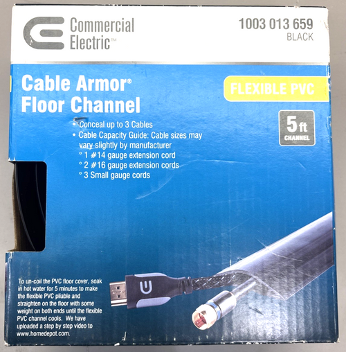 (1) New Commercial Electric 5' Cable Armor Floor Channel, Flexible PVC, Black