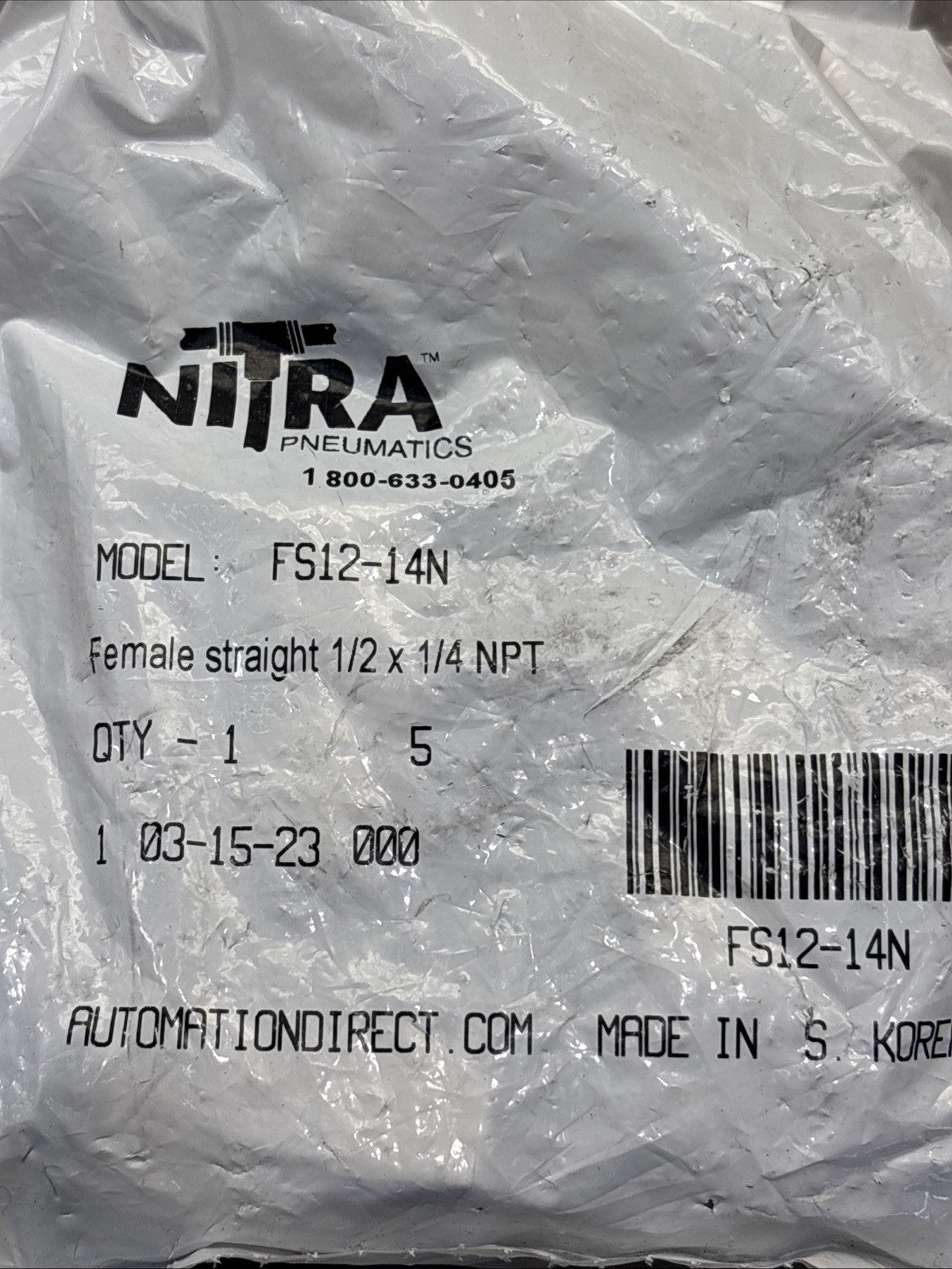 NITRA MS12-14N Male Straight Pneumatic Fitting 1/2" Tube x 1/4" NPT Thread