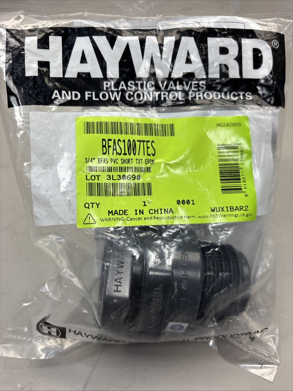 Hayward Flow Control Bfas1007ces Bulkhead Fitting, 3/4", Pvc/Epdm, Socket X Fpt