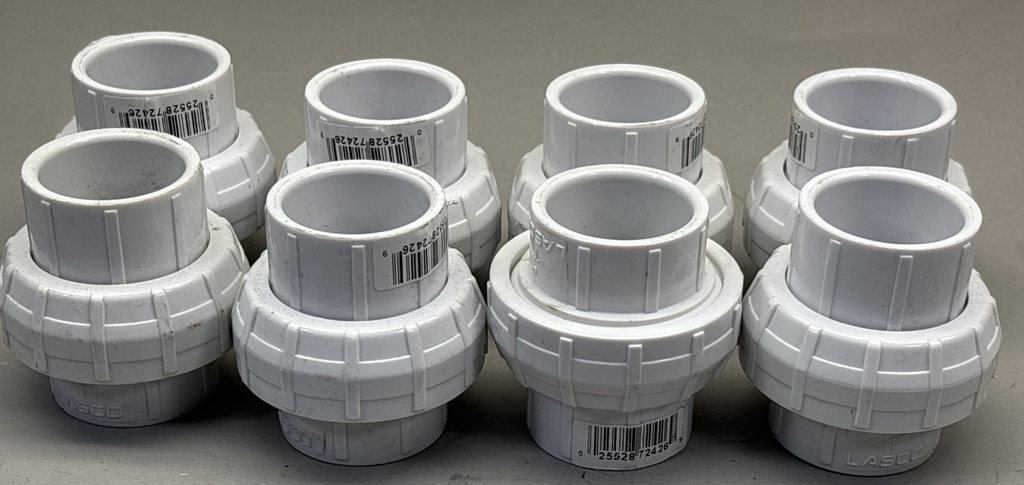 LOT of 8 - Lasco PVC Union, Socket x Socket, 1" Pipe Size