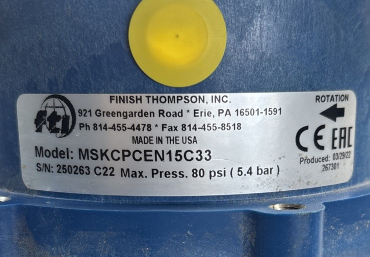 FINISH THOMPSON MSKC MULTI STAGE CENTRIFUGAL PUMP HEAD MSKCPCEN15C33