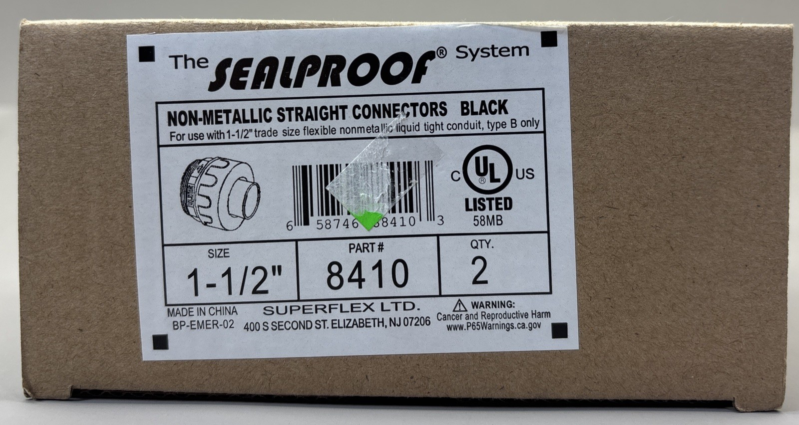 SEALPROOF SYSTEM 8410, 1-1/2" NON-METALLIC STRAIGHT CONNECTORS Black ( 2 PACK )