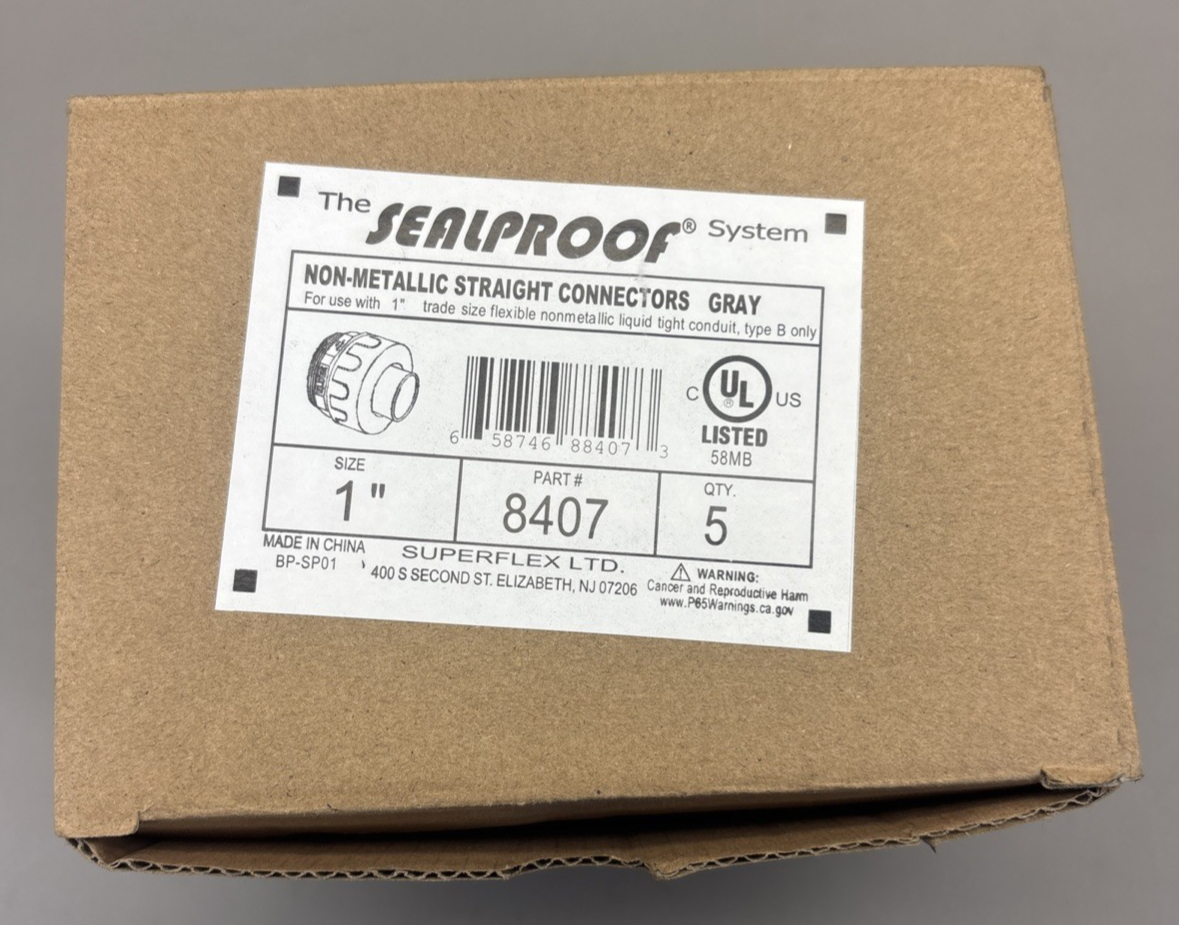 QTY of 5- 1" SUPERFLEX THE SEALPROOF SYSTEM NON-METALLIC STRAIGHT CONNECTOR 8407