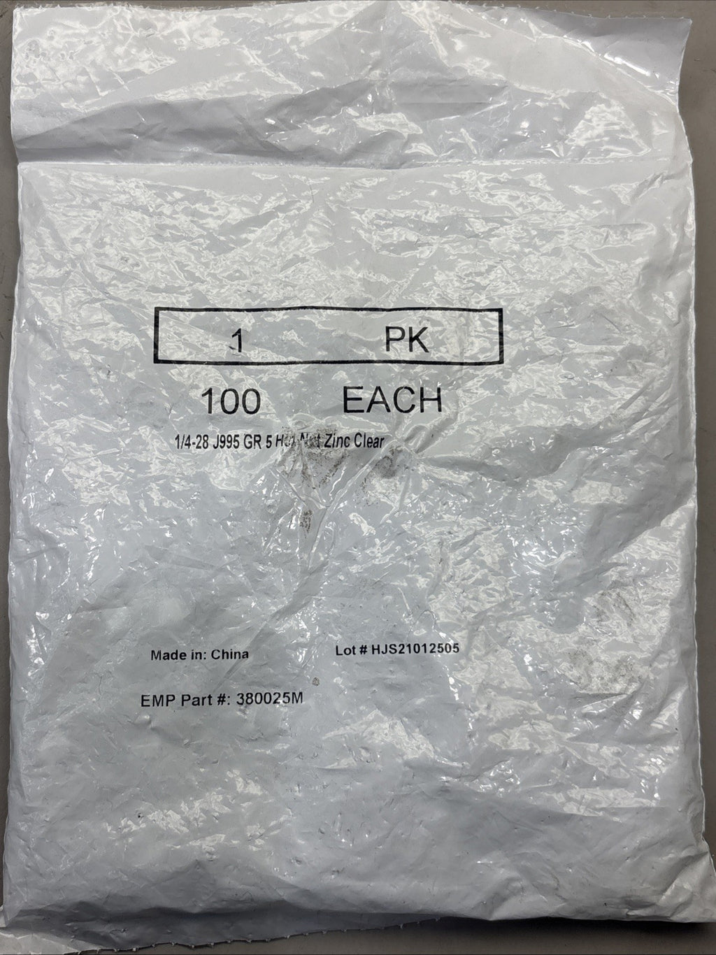 1/4-28 Hex Nut ZINC CLEAR Grade 18-8 Full Finished Qty 100, J995 GR5