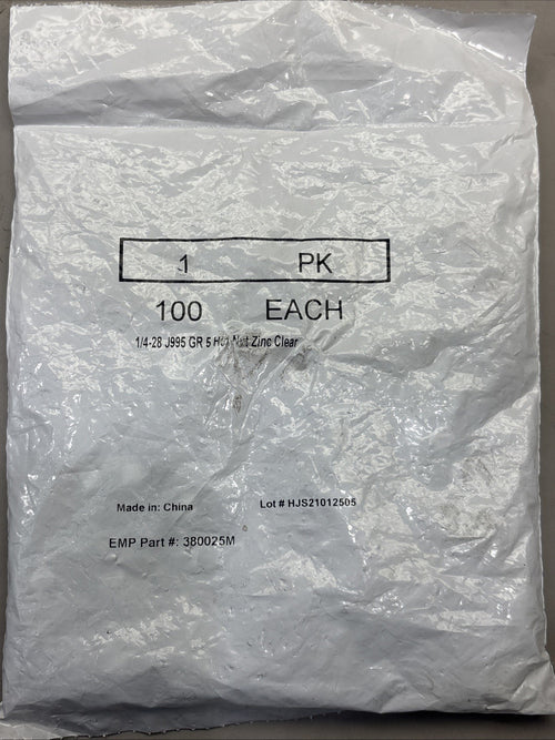 1/4-28 Hex Nut ZINC CLEAR Grade 18-8 Full Finished Qty 100, J995 GR5