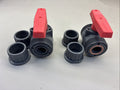 LOT of 2 - PVC Ball Valve DN25 PN10 Union End Gray Red Handle Control
