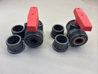 LOT of 2 - PVC Ball Valve DN25 PN10 Union End Gray Red Handle Control