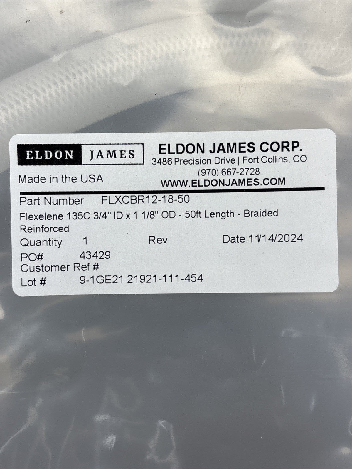 Eldon James FLXCBR12-18-50 - 50ft Flexelene 135C Braided Reinforced