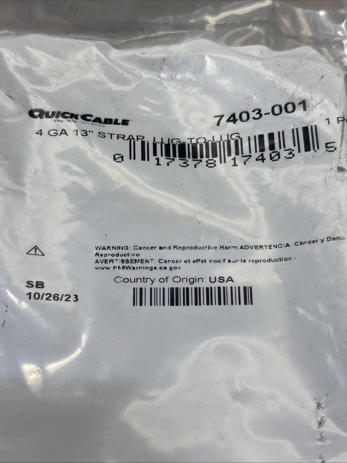 LOT OF 2 Quick Cable 7403-001 4 Gauge 13" Strap Lug To Lug Braided Ground Cable