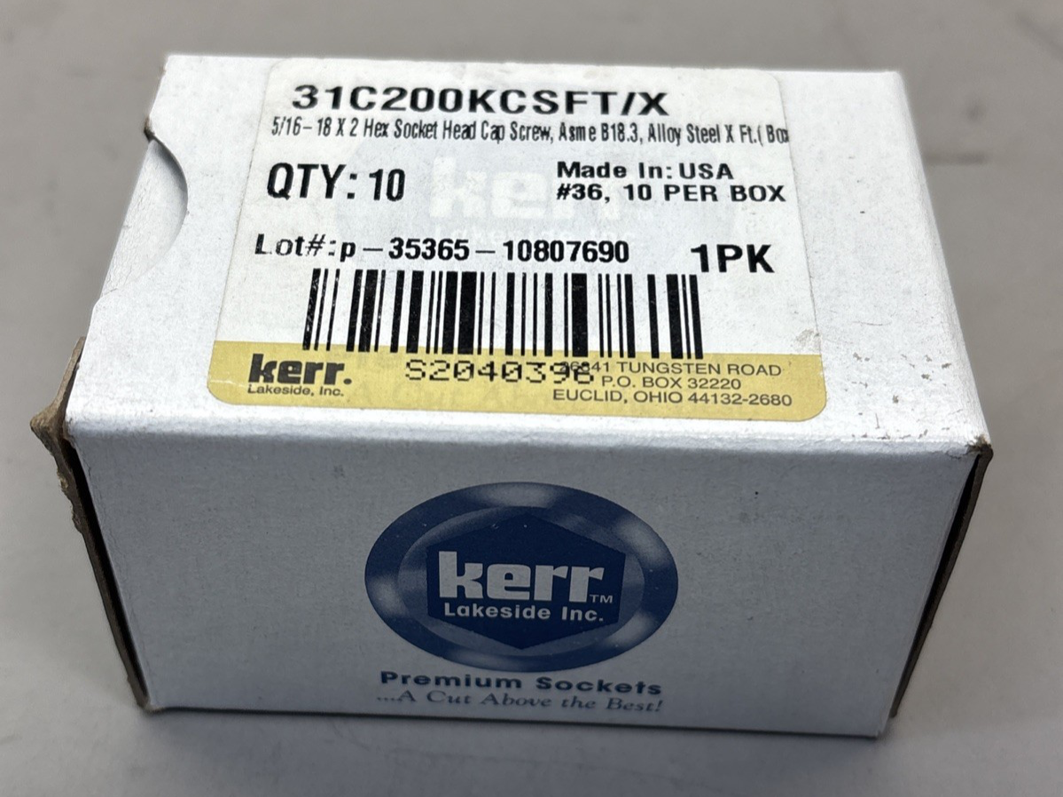 KERR 5/16-18X2 SOCKET HEAD CAP SCREW FULL THREAD ALLOY STEEL 31C200KCSFT/X