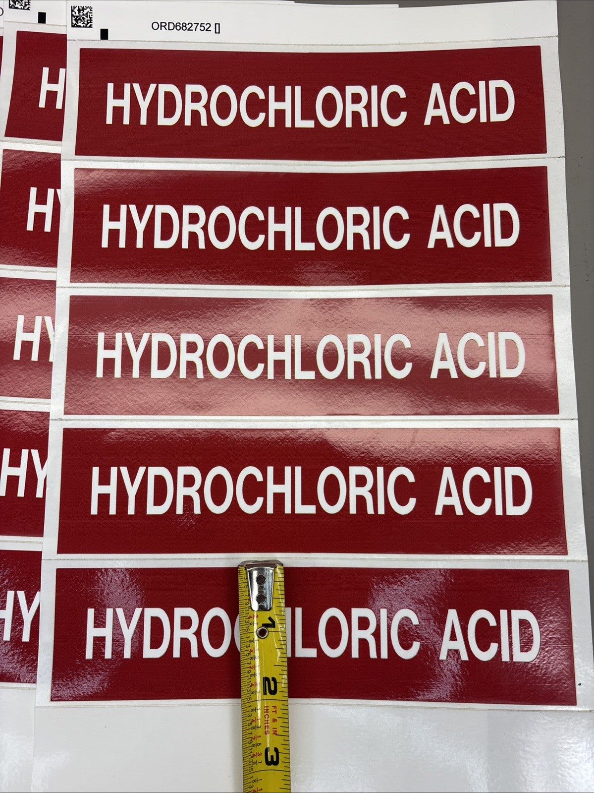 LOT of 8 - Brady Label, Hydrochloric Acid, Polyester, 2 7/8 In W, 2 In H
