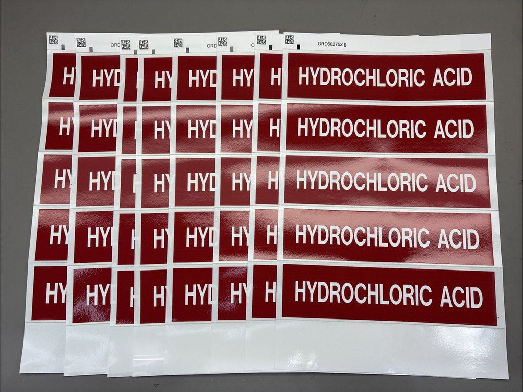 LOT of 8 - Brady Label, Hydrochloric Acid, Polyester, 2 7/8 In W, 2 In H