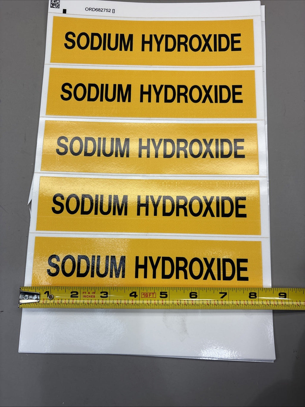 LOT of 8 - Brady Label, Sodium Hydroxide, Polyester, 2 7/8 In W, 2 In H