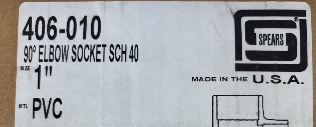 (Pack of 34) Spears 406-010 1" Slip x Slip Schedule 40 PVC 90 Degree Elbows New