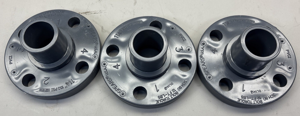 LOT of 3 - SPEARS U.S.A. 1-1/4”Socket FLANGE PVCI 150 PSI SCH 80 NSF-61