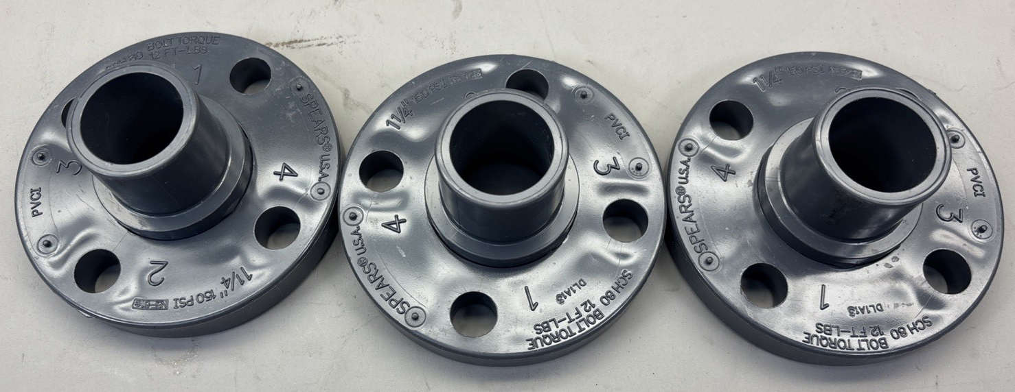 LOT of 3 - SPEARS U.S.A. 1-1/4”Socket FLANGE PVCI 150 PSI SCH 80 NSF-61