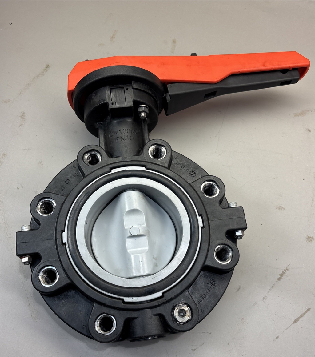 +GF+ GEORG FISCHER 4" DN100 Butterfly Valve, Lever Handle EPDM PVC-C/INOX