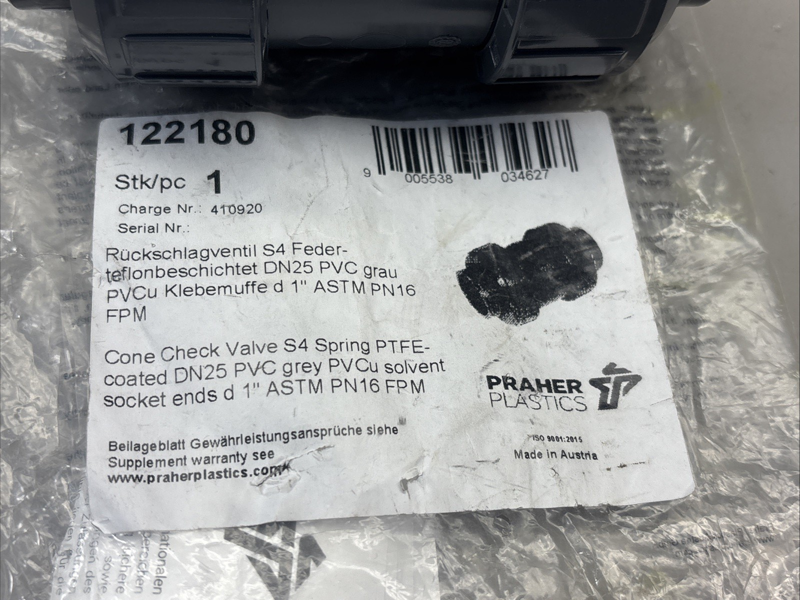 PVC SPRING CHECK VALVE 1''  TYP S4 PVC PN16 DN 25 1"