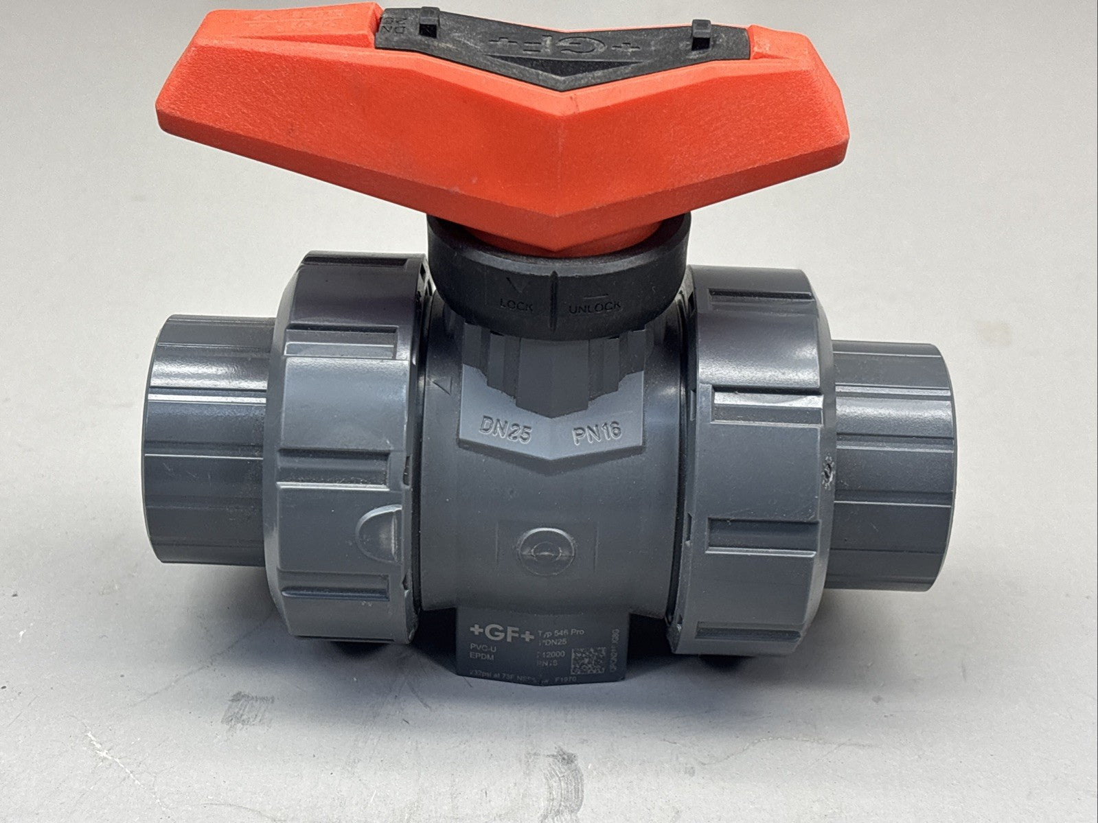 Lot of 2 GF 546PRO DN25, 1" PVC Ball Valve, ONE Socket Ends AND One Threaded END