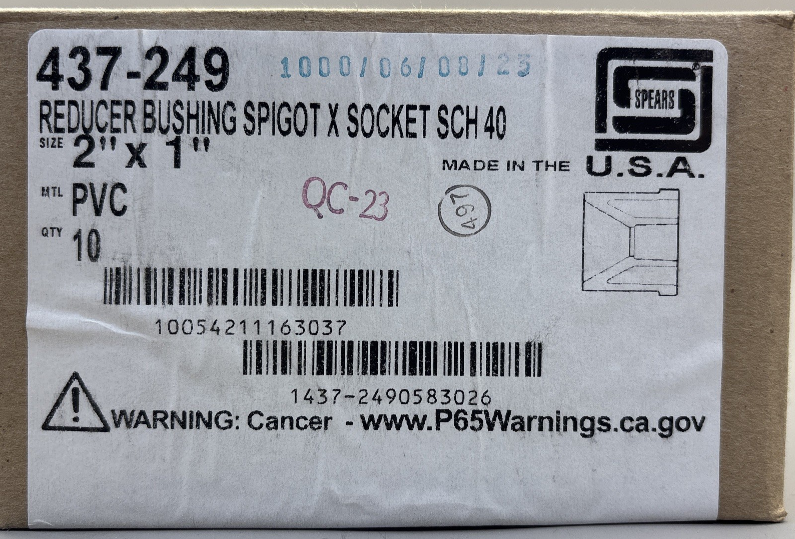 (10) SPEARS 437-249 2" x 1" PVC Schedule 40 Spigot x Socket Bushing Reducer USA