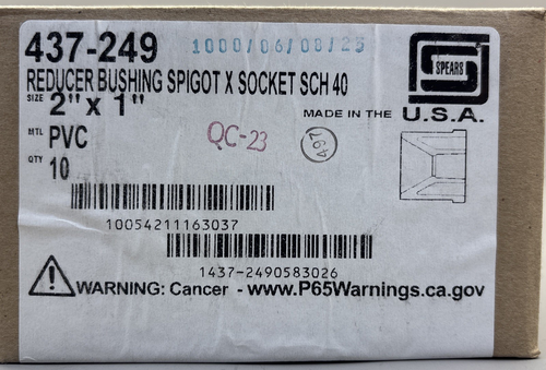 (10) SPEARS 437-249 2" x 1" PVC Schedule 40 Spigot x Socket Bushing Reducer USA