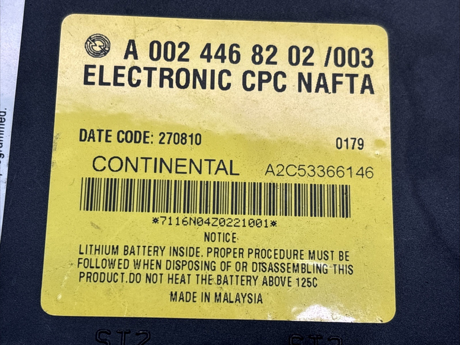 Freightliner Electronic CPC NAFTA A 002 446 82 02 / 003 Continental A2C53366146