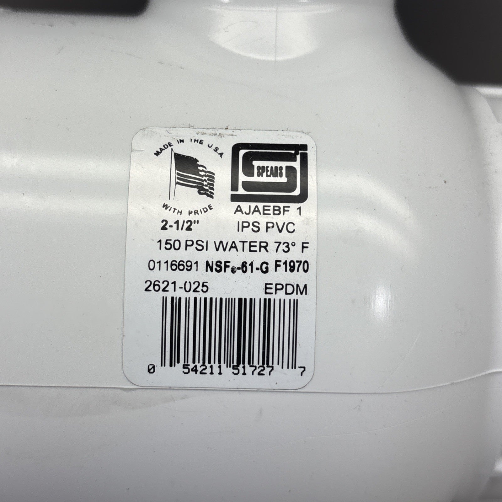 Spears 2621-025 2-1/2 IPS PVC Utility Ball Valve THD EPDM White 150 PSI 73F