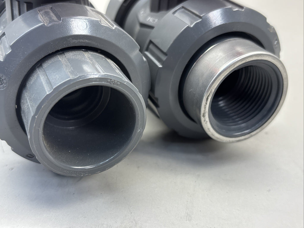Lot of 2 GF 546PRO DN25, 1" PVC Ball Valve, ONE Socket Ends AND One Threaded END
