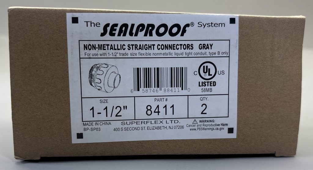 SEALPROOF SYSTEM 8411, 1-1/2" NON-METALLIC STRAIGHT CONNECTORS GRAY ( 2 PACK )