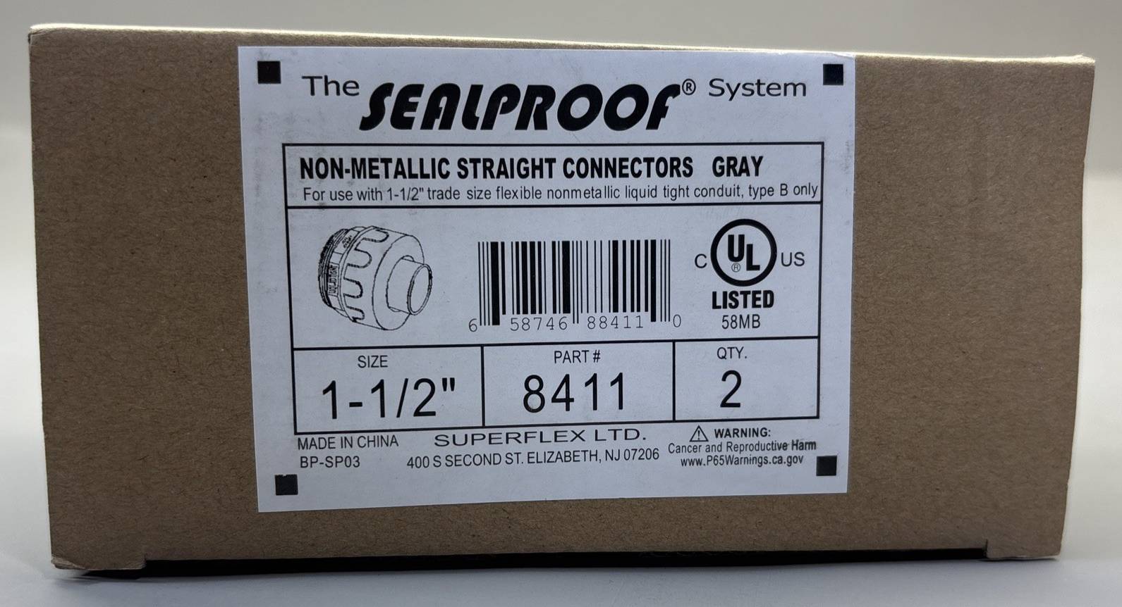 SEALPROOF SYSTEM 8411, 1-1/2" NON-METALLIC STRAIGHT CONNECTORS GRAY ( 2 PACK )