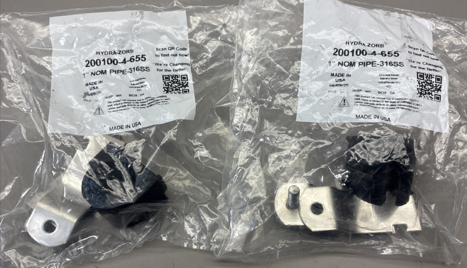 SET OF 2 - Hydra-Zorb 1" Nom Pipe Cushion Clamp 200100-4-655