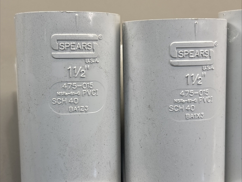 LOT of 5 Spears 475-015 1-1/2 PVC Wye Socket Sch40 235psi