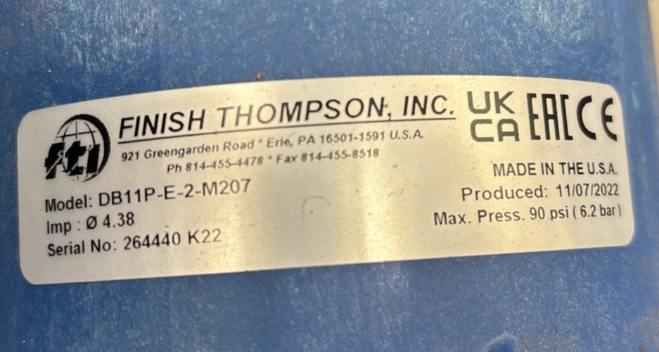 Finish Thompson DB11P-E-2-M207 3 HP 3520 RPM 208-230/460 VAC Magnetic Drive Pump
