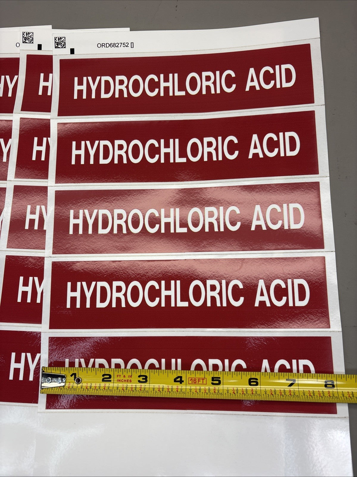 LOT of 8 - Brady Label, Hydrochloric Acid, Polyester, 2 7/8 In W, 2 In H