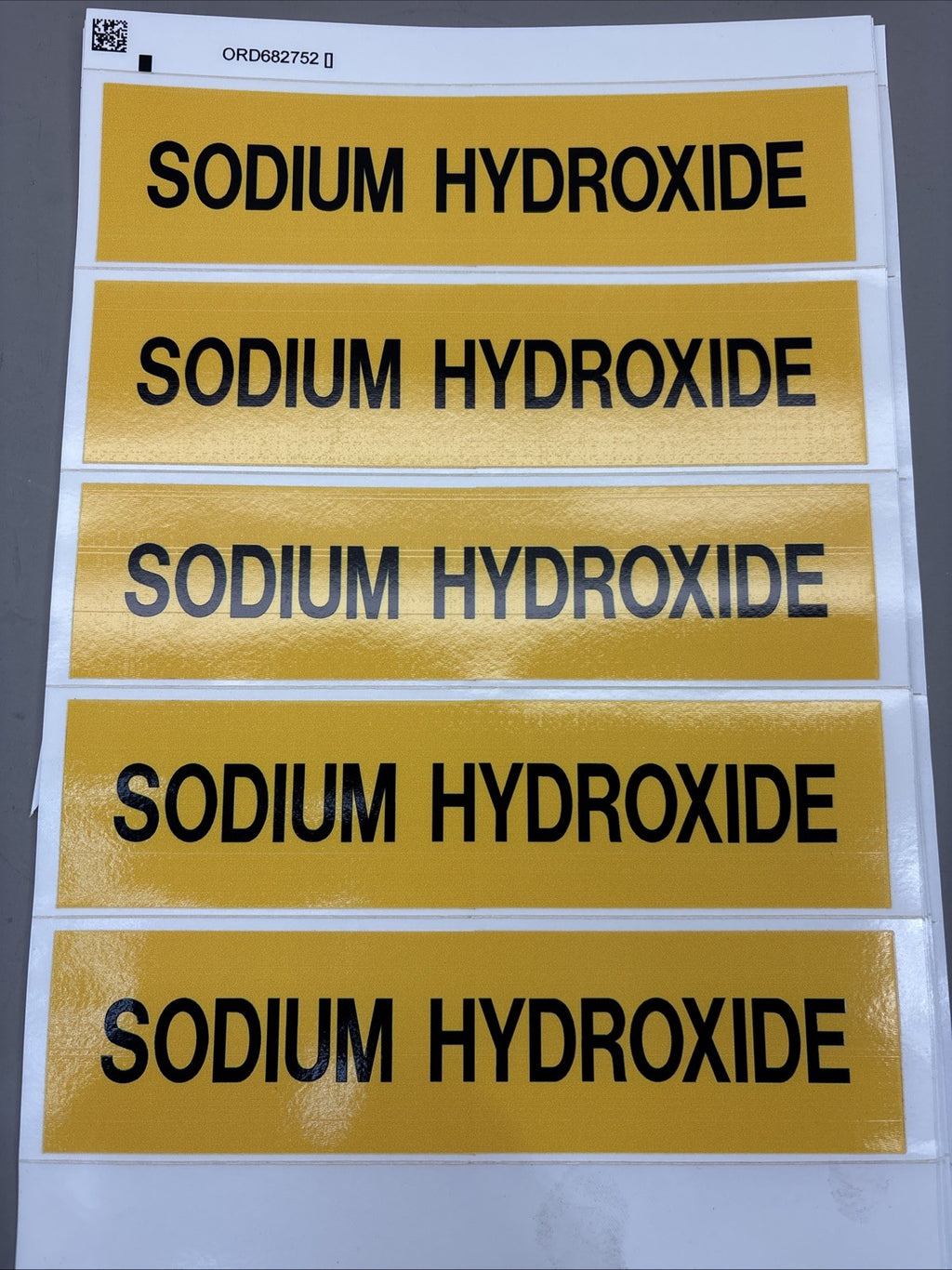 LOT of 8 - Brady Label, Sodium Hydroxide, Polyester, 2 7/8 In W, 2 In H