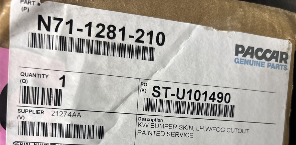 Paccar N71-1281-210 Bumper - Skin LEFT Hand W/ Fog Cutout NEW!