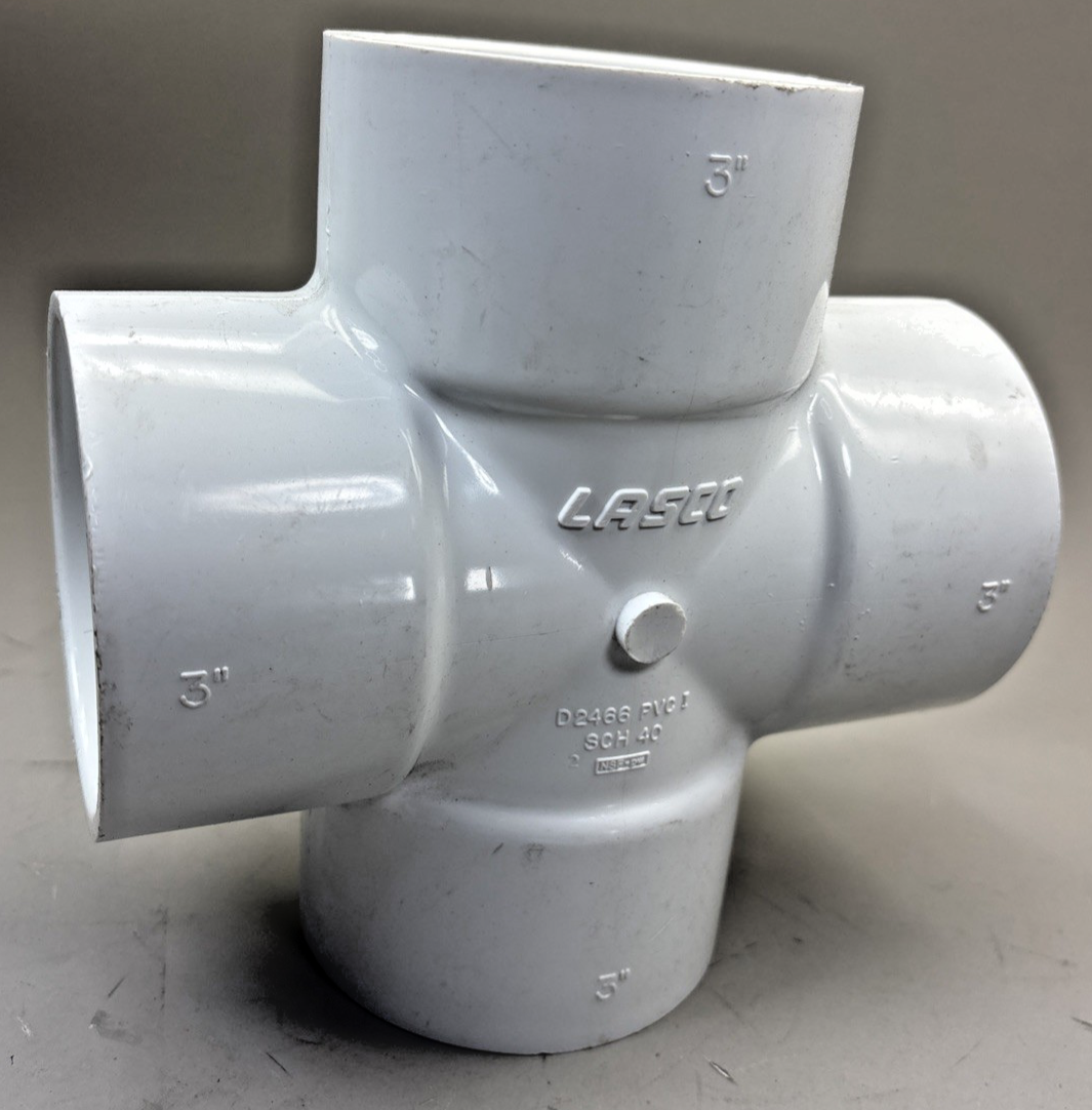 Lasco 3” Sch 40 D2466 PVC I, 4-Way  All Sides Slip Fitting