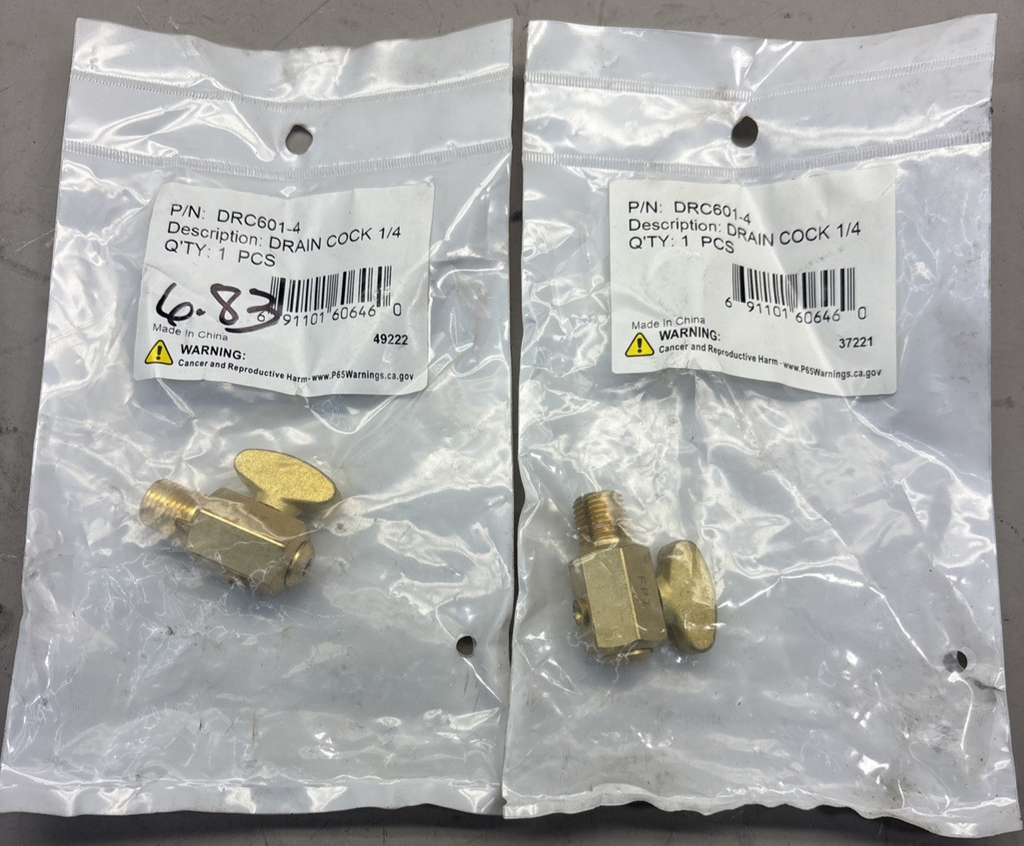 SET OF 2 - 1/4" Parker VSDCR601-4 Drain Cock Male NPT Threaded Brass