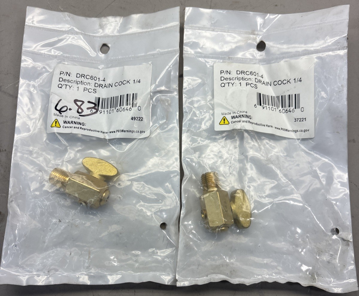 SET OF 2 - 1/4" Parker VSDCR601-4 Drain Cock Male NPT Threaded Brass