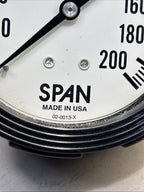 Span Industrial Pressure Gauge 200 psi to 0 psi, 2 1/2 in Dial, 1/4 in NPT Male