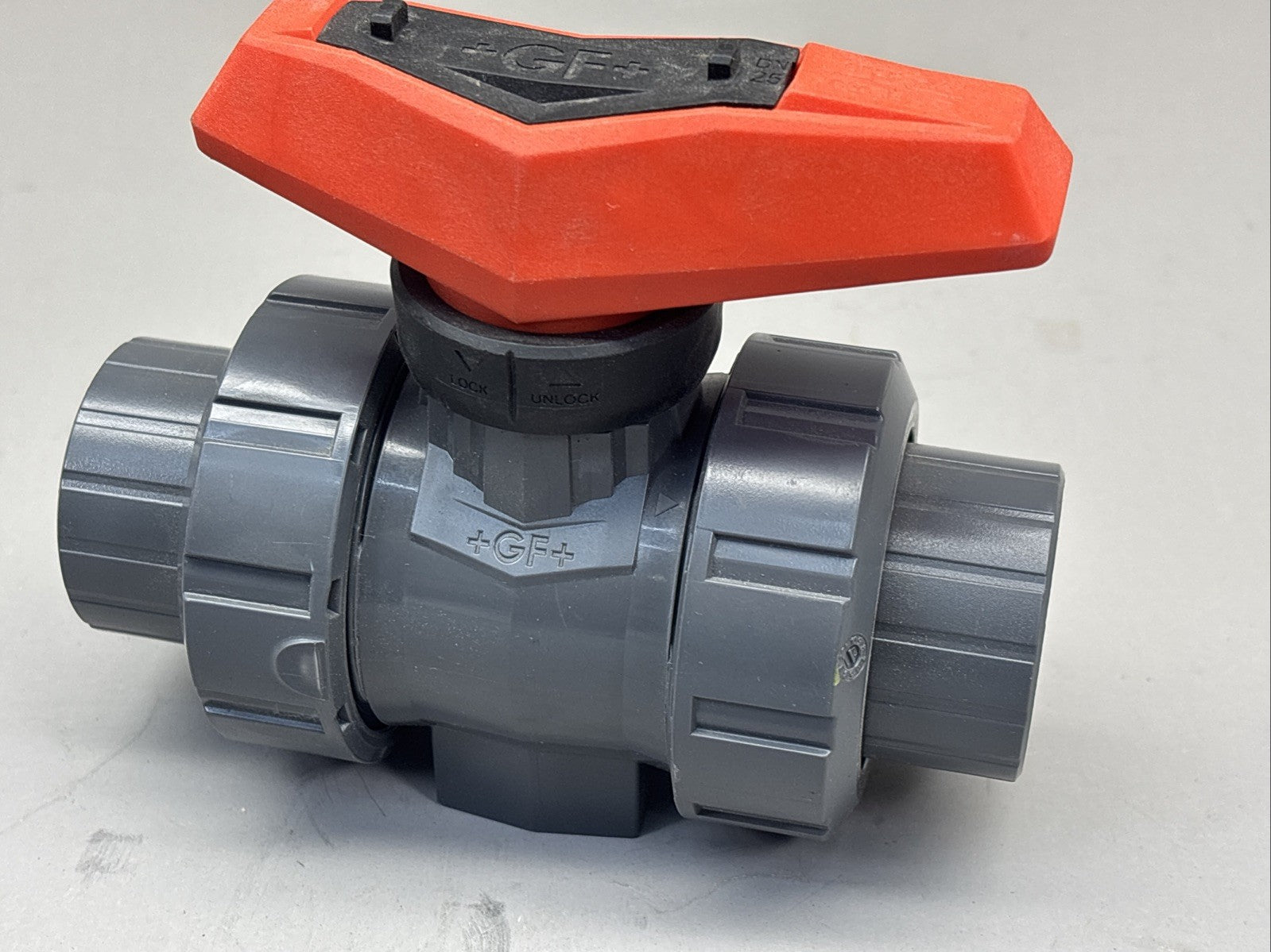 Lot of 2 GF 546PRO DN25, 1" PVC Ball Valve, ONE Socket Ends AND One Threaded END