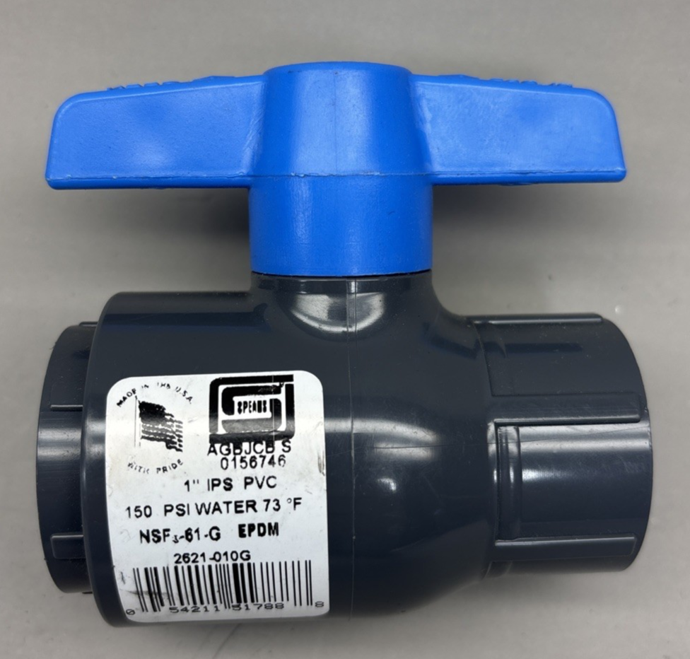 Spears 2621-010G 1" PVC Ball Valve 150psi 73F Made in USA