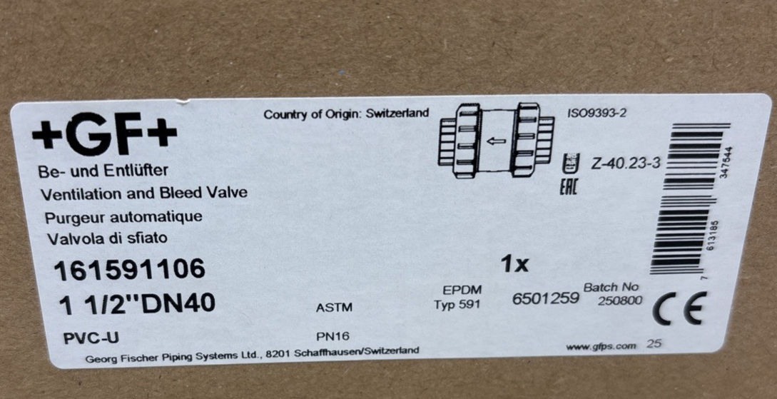 Georg Fischer 161591106 Venting And Bleed Valve, 1 1/2 In DN40