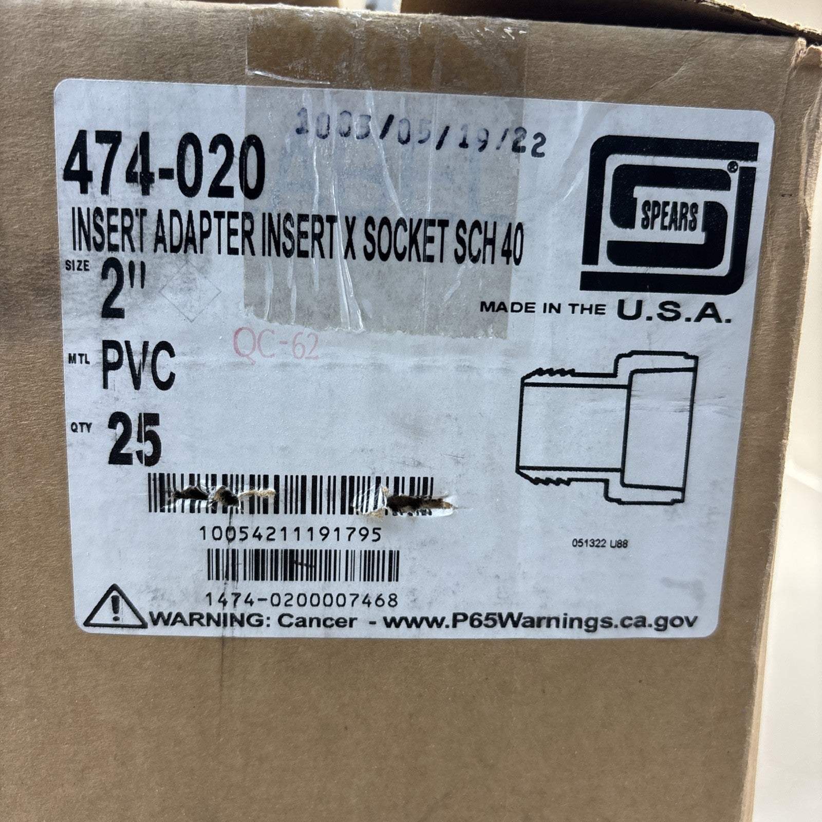 Spears 474-020 2" PVC Schedule 40 Insert x Socket Adapter (25 pack)