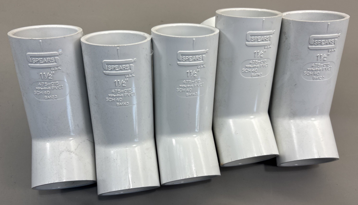 LOT of 5 Spears 475-015 1-1/2 PVC Wye Socket Sch40 235psi