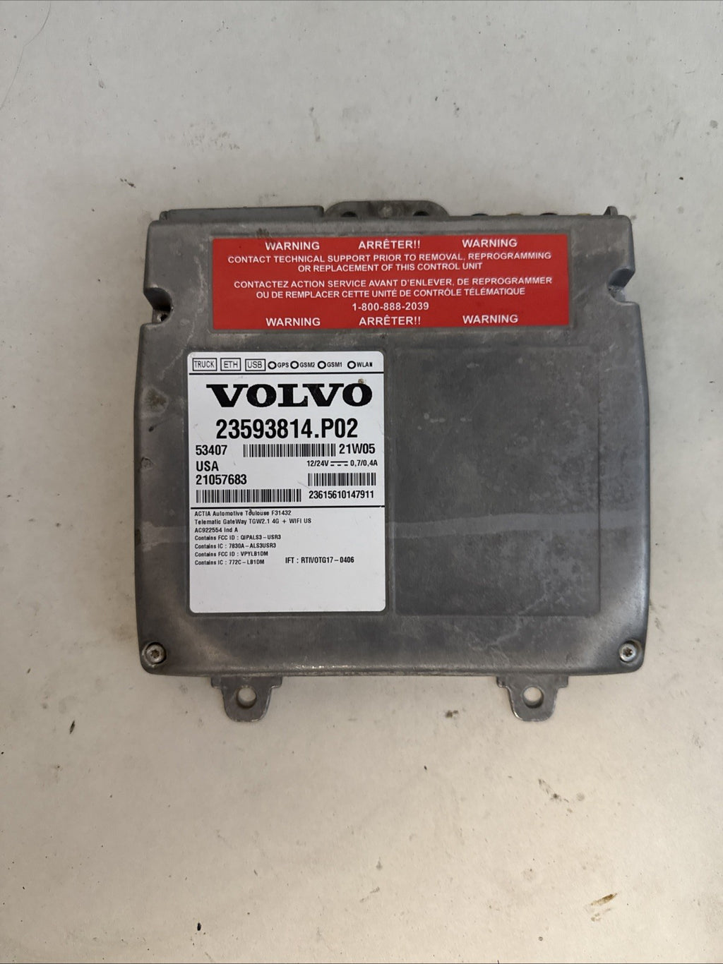 2021 VOLVO VNL TELEMATICS CONTROL MODULE | P/N: 23593814.P02