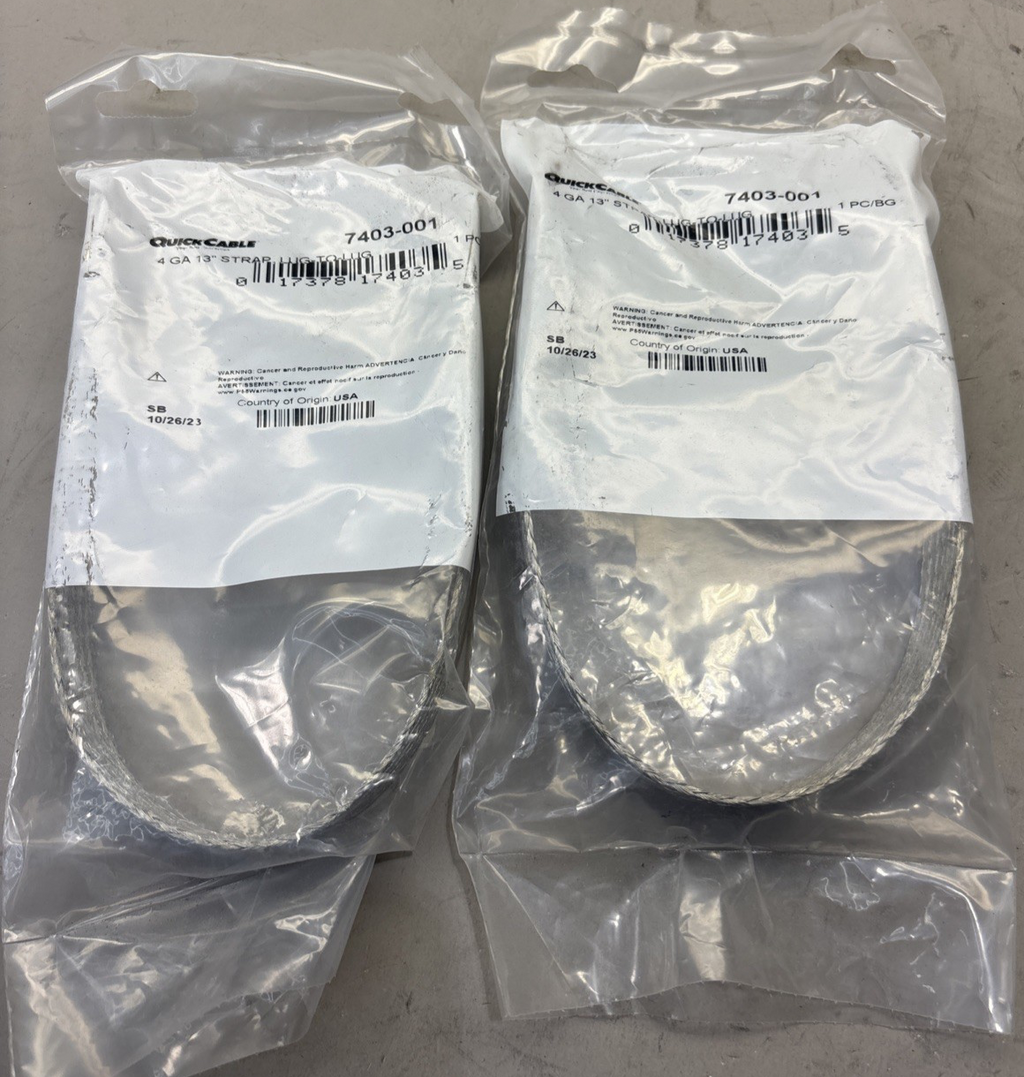 LOT OF 2 Quick Cable 7403-001 4 Gauge 13" Strap Lug To Lug Braided Ground Cable