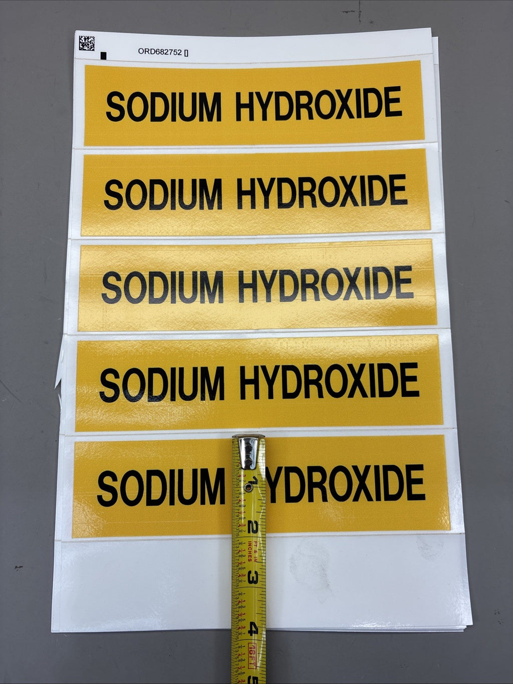 LOT of 8 - Brady Label, Sodium Hydroxide, Polyester, 2 7/8 In W, 2 In H