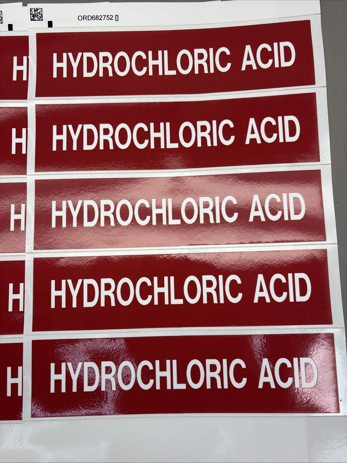 LOT of 8 - Brady Label, Hydrochloric Acid, Polyester, 2 7/8 In W, 2 In H